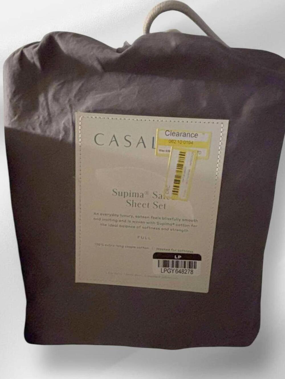 NEW Casaluna Supima FULL Sateen Solid Sheet Set  100% Cotton DARK GREY Color